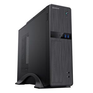 CAJA MICROATX SLIM UNYKA UK2011 TYPE C DISEÑO COMPACTO FUENTE SFX 450W FORMATO HORIZONTAL Y VERTICAL COLOR NEGRO
