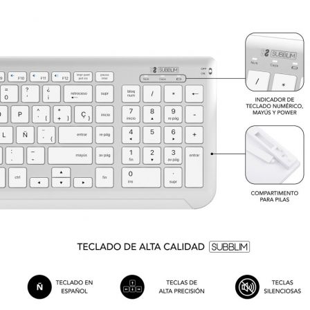 Teclado y Ratón Inalámbrico Subblim Combo Dual Prestige Extendido/ Blanco y Plata - Imagen 3
