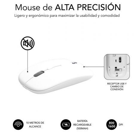 Teclado y Ratón Inalámbrico Subblim Combo Dual Prestige Extendido/ Blanco y Plata - Imagen 4