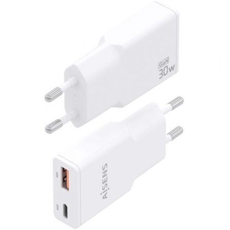 Cargador de Pared GaN Aisens ASCH-30W2P046-W/ 1xUSB Tipo-C/ 1xUSB/ 30W/ Blanco - Imagen 3